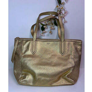 FOSSIL Sydney Shopper Leather Tote Bag in Gold